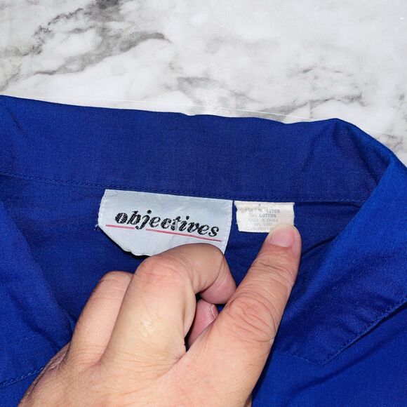 Vintage Objectives Short Sleeve Button Down Top Rolled Sleeves Blue Women 8 - Picture 5 of 5